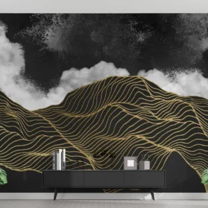 Black & Gold Abstract Wave Wall Mural